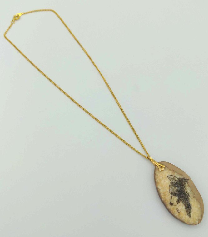 Scrimshaw Bear on Fossilized Ivory Necklace