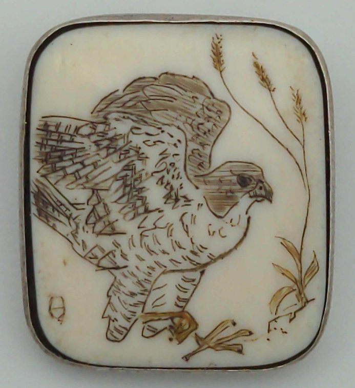 Scrimshaw Ivory & Sterling Silver Pendant