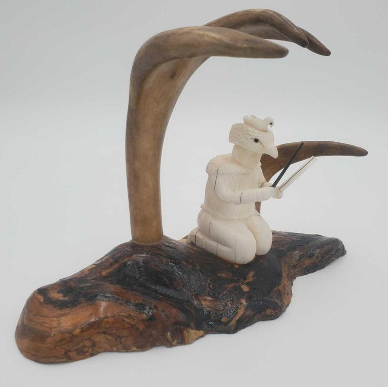 Walrus Ivory Shaman Drummer Figure 