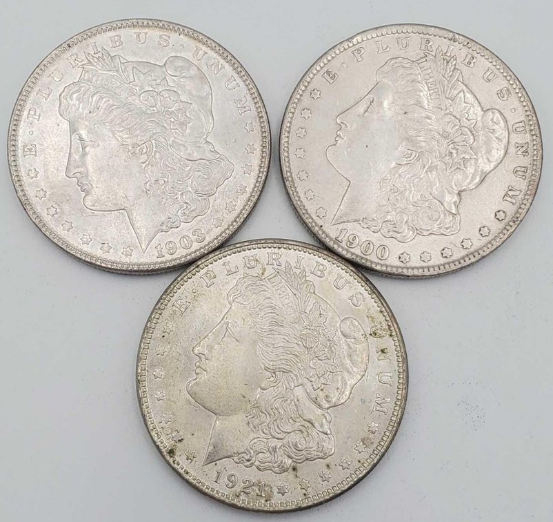 Three Morgan Silver Dollars 