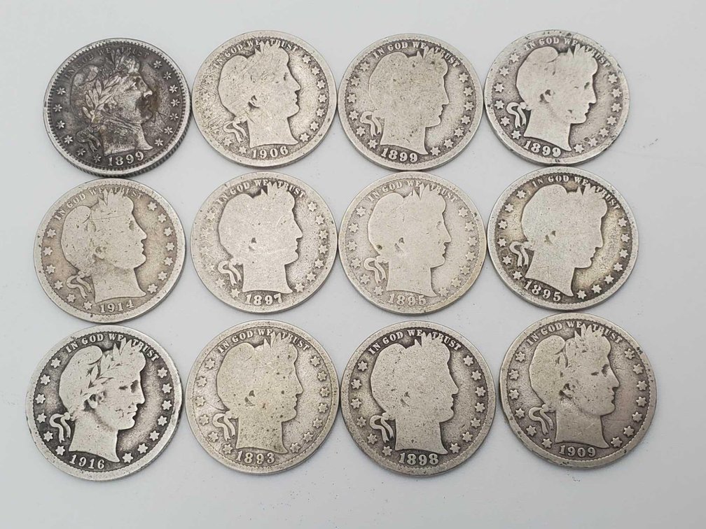 12x Barber Silver Quarters