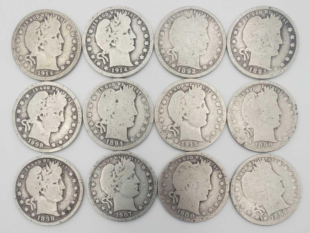 12x Barber Silver Quarters #2