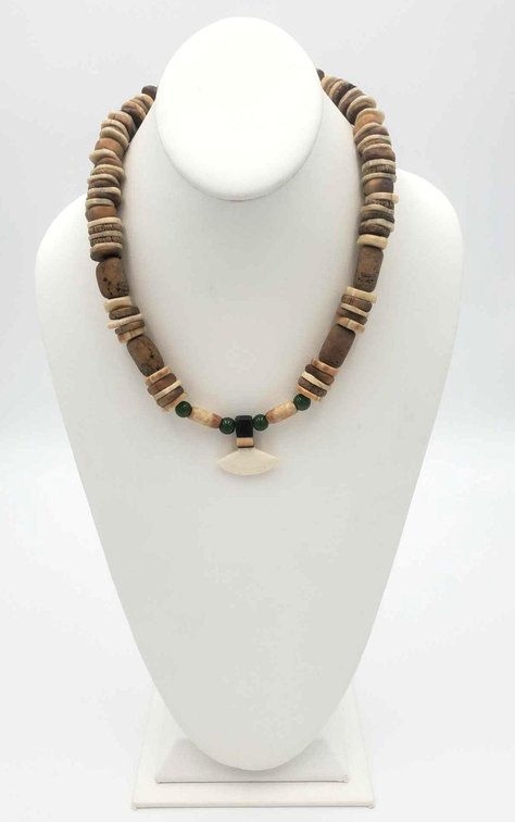 Fossil Ivory Necklace w/ Jade Beads & Ivory/Baleen Ulu Pendant 