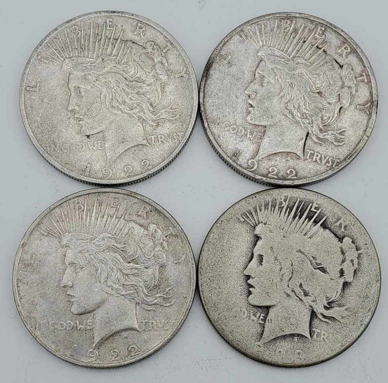 4x Silver Peace Dollars 