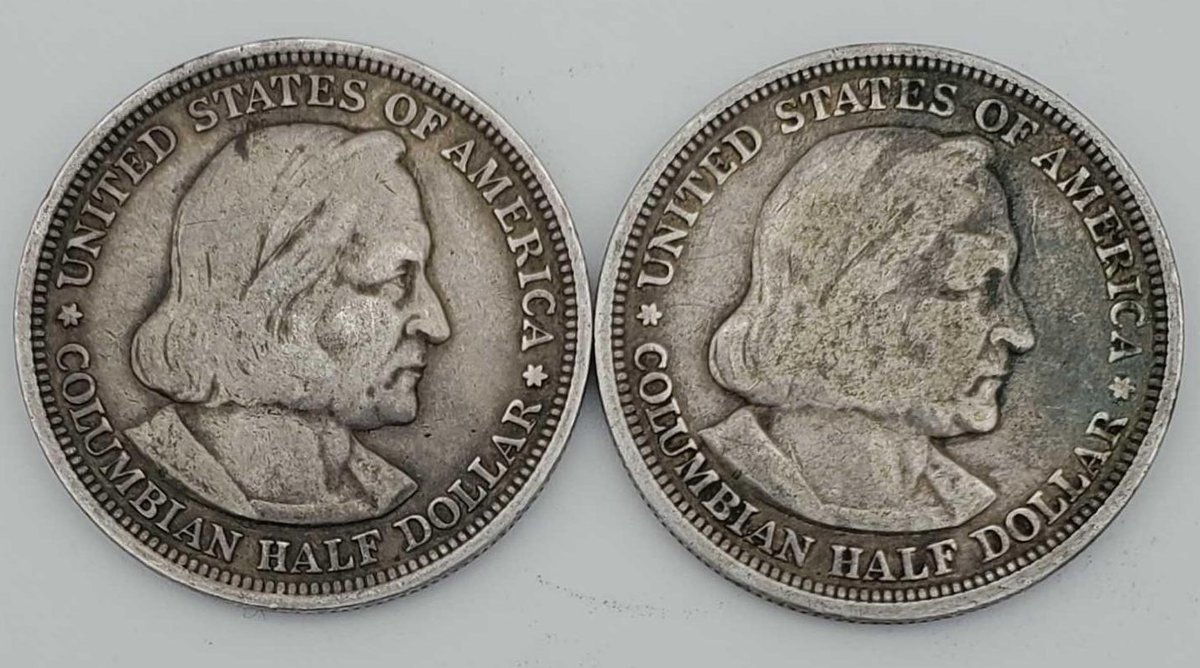 2x 1893 Columbian Exposition Silver Half Dollars 