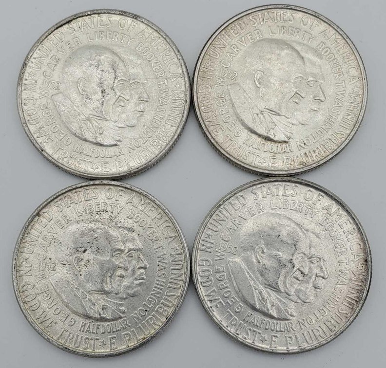 4x 1952 George Washington Carver Silver Half Dollars