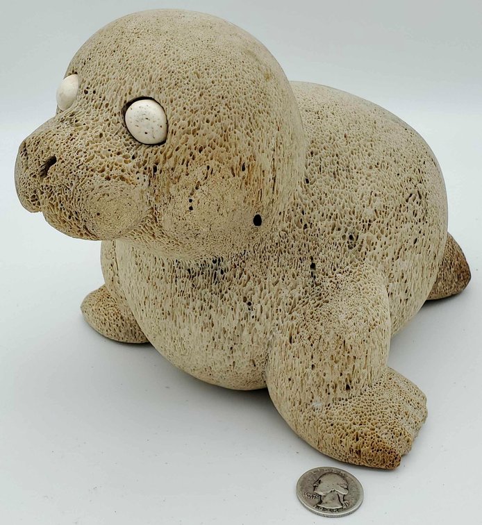 Large Whalebone & Ivory Seal, Kent Heindel 