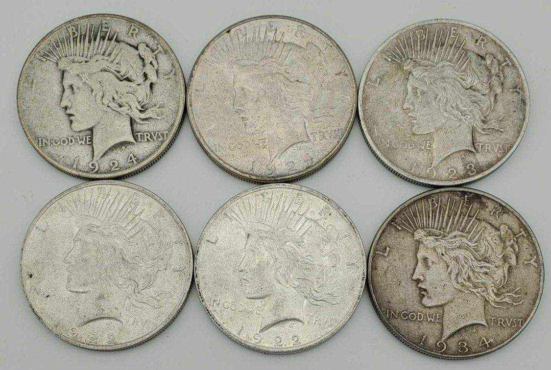 6x Silver Peace Dollars 