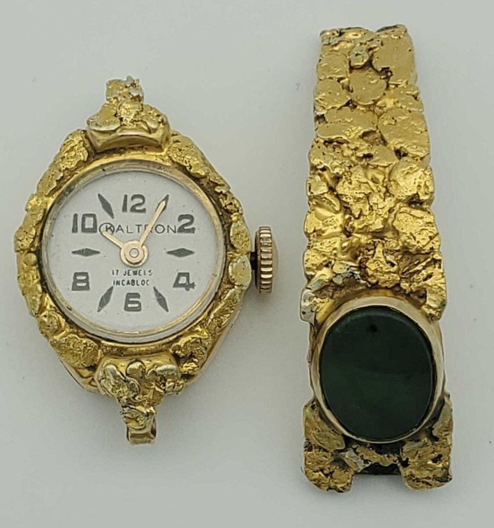Partial Gold Nugget Watch w/ Solid 14k Gold Case 