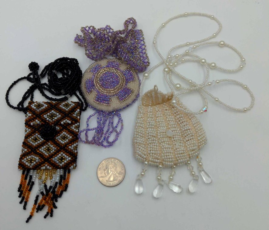 Assortment of Hand Beaded Coin Pouches & Necklace