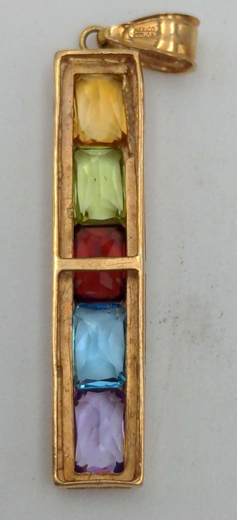10k Gold Pendant with Citrine, Peridot, Garnet, Blue Topaz & Amethyst