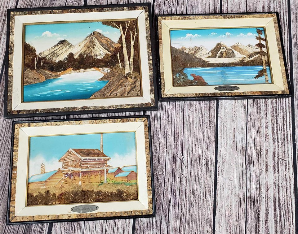 1950-1960's Birch Bark and Moss Original Alaskan Artworks 