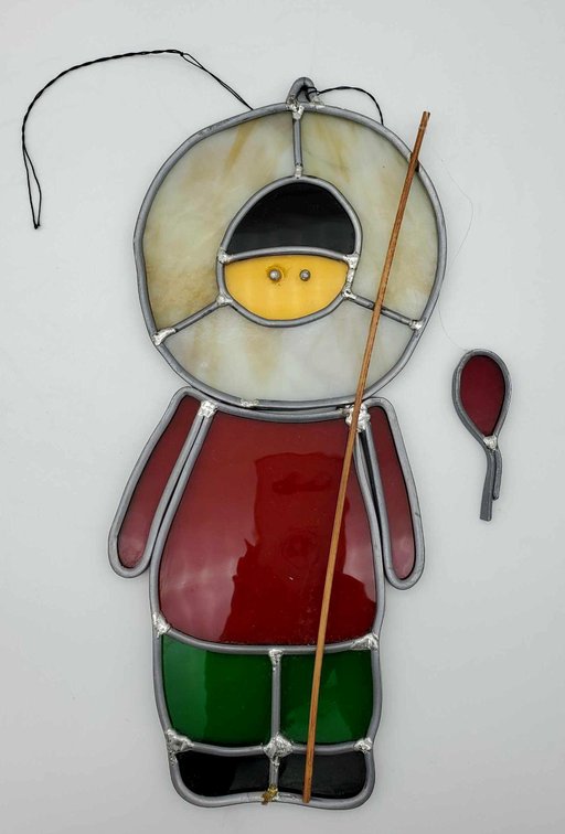 Stained Glass Eskimo Fisherman Panel