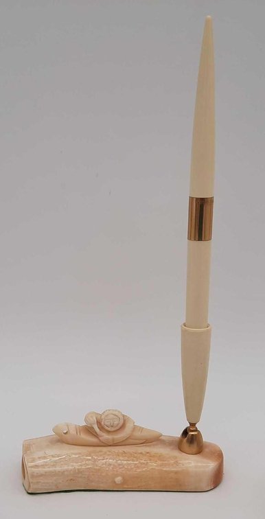 Vintage Figural Whale Tooth Pen Holder 