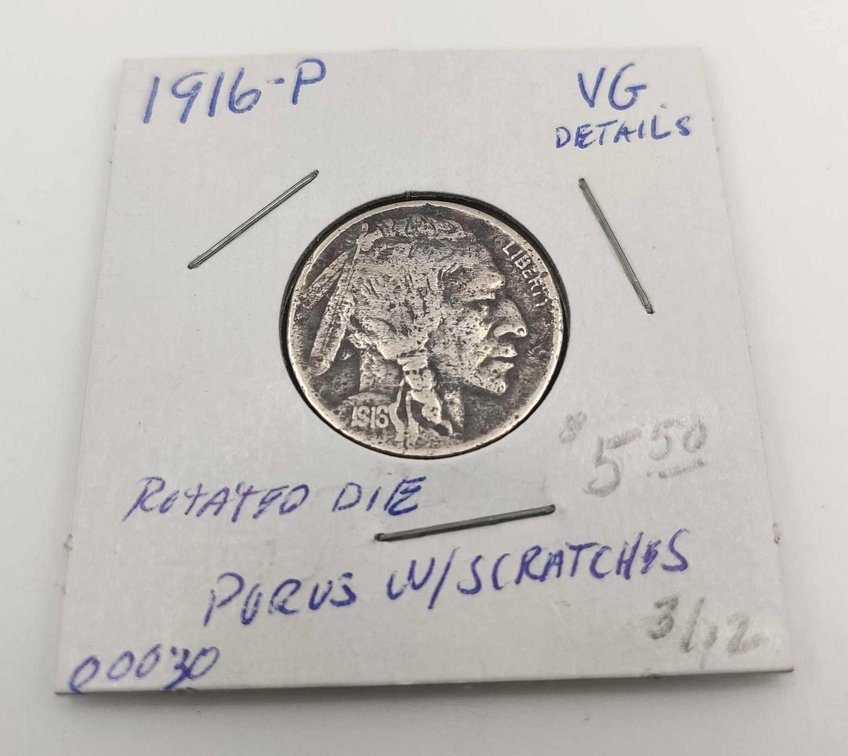 1916-P Buffalo Nickel w/Rotated Die Strike 