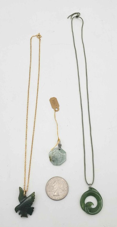 3x Jade Pendants & 2x Gold Tone Chains