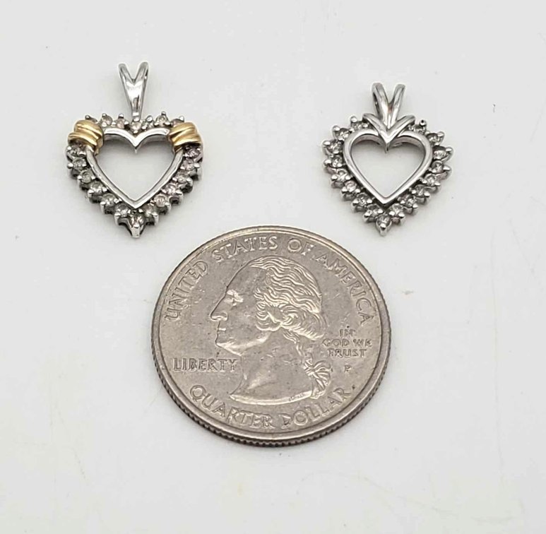 2x 10K Gold & Diamond Heart Pendants