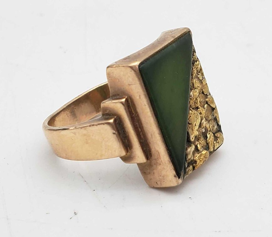 10K Gold Nugget & Jade Ring