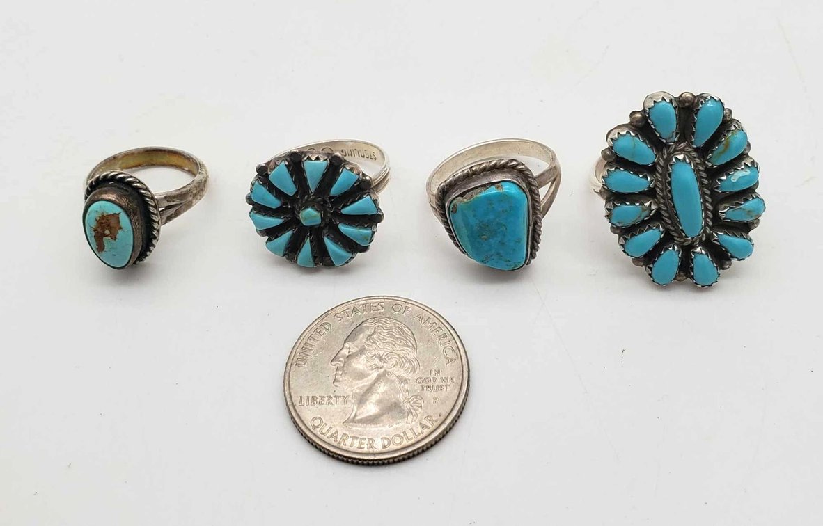 4x Silver & Turquoise Rings