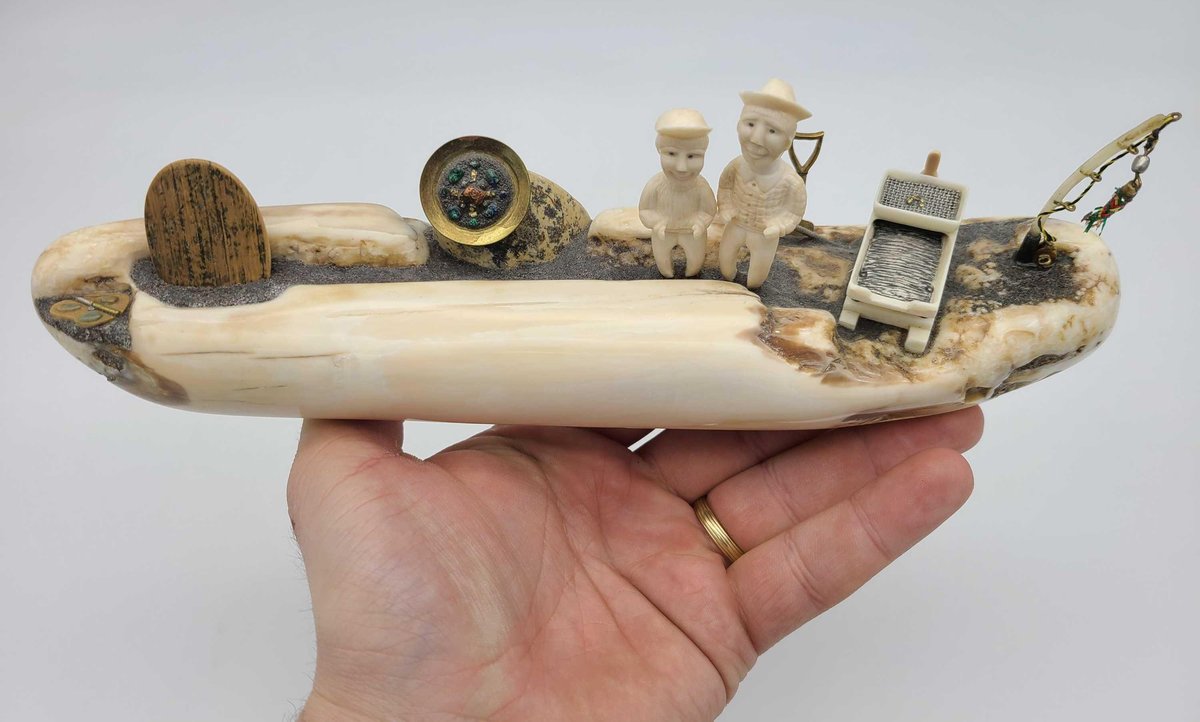 State of AK 25th Anniversary Walrus Ivory Diorama Folksy Presentation Carving 