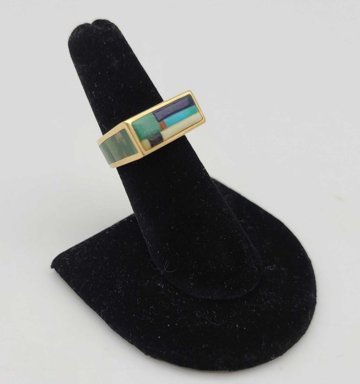Exquisite Custom Inlaid Southwestern 14k Gold Ring #1