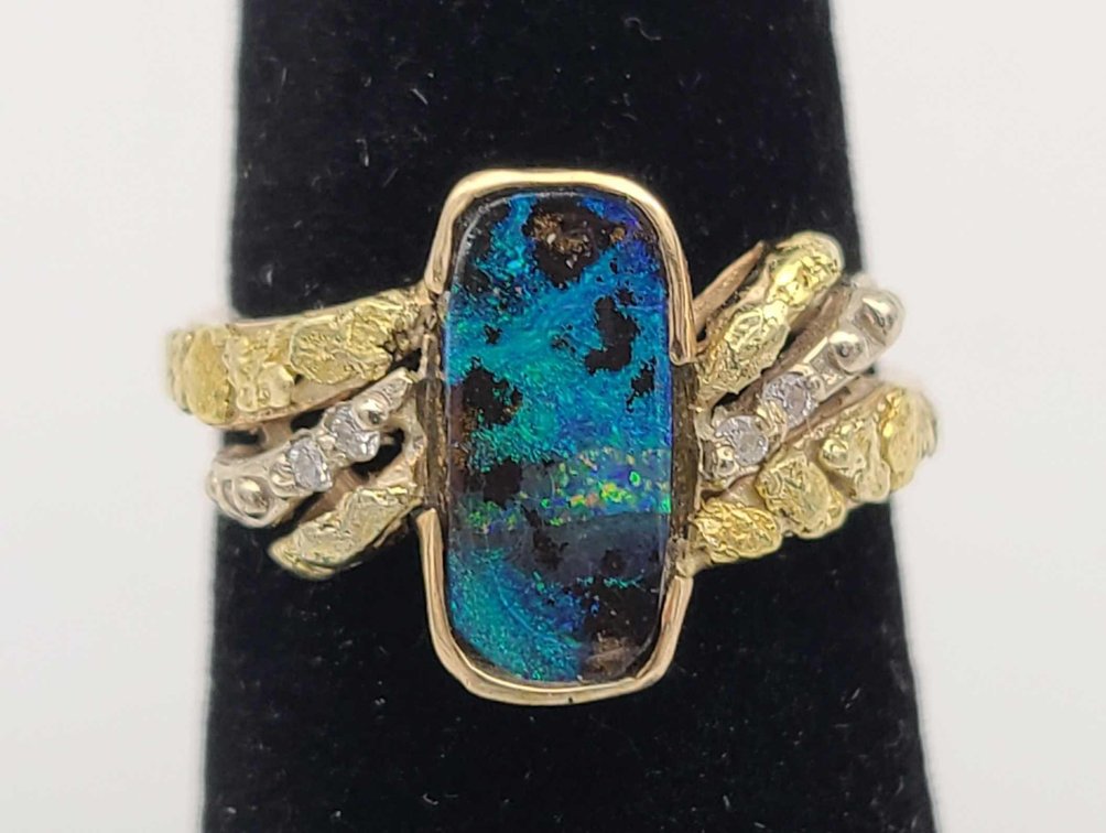 Australian Black Opal & Gold Ring 