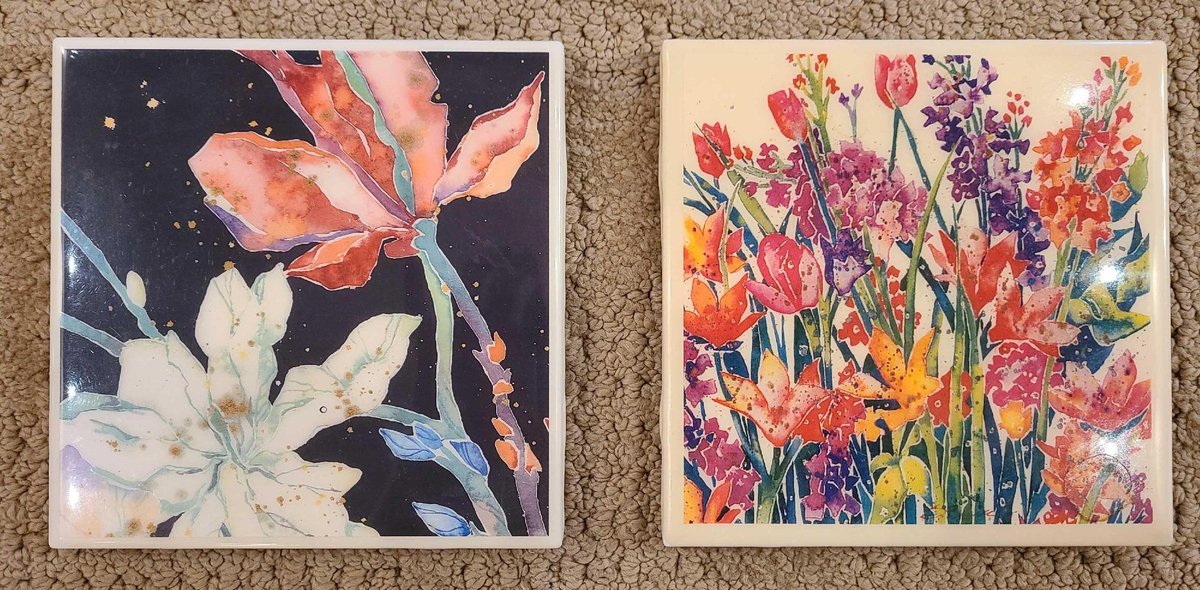 Duo of Sherri Reeve Floral Coasters