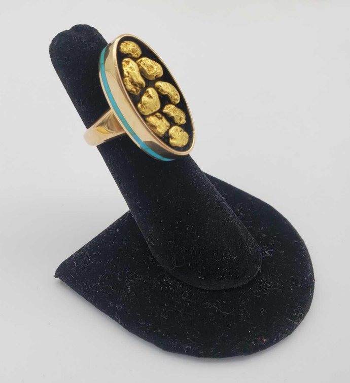 Custom Made Designer 14k & Gold Nugget Inlaid Ring