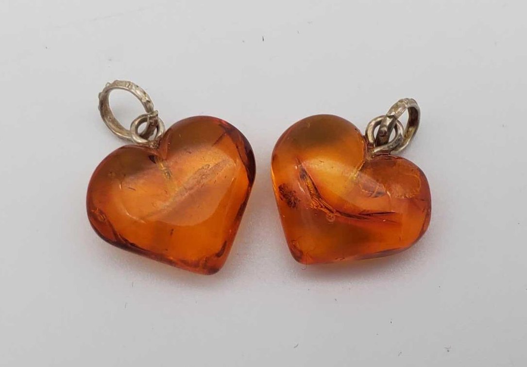 2x Amber & Sterling Pendants 