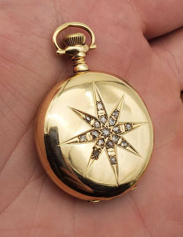 Elgin 14k Gold w/Diamonds Cased Size 0 Ladies Pocket Watch c.1910
