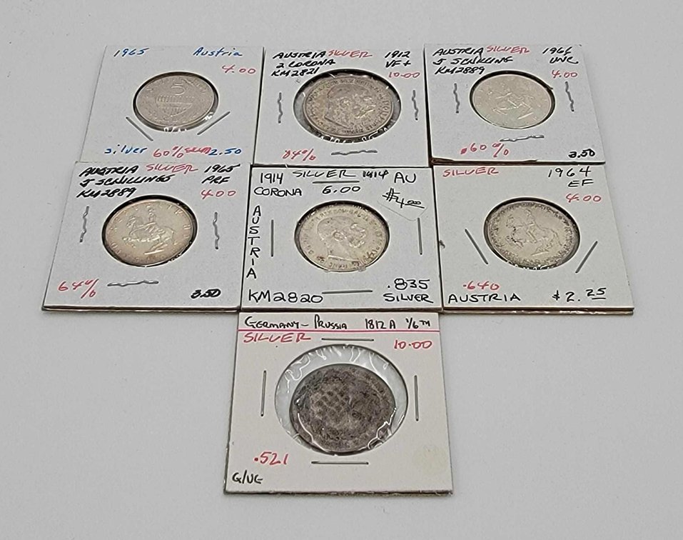 7x Silver Austrian & Prussian Coins 1812-1966