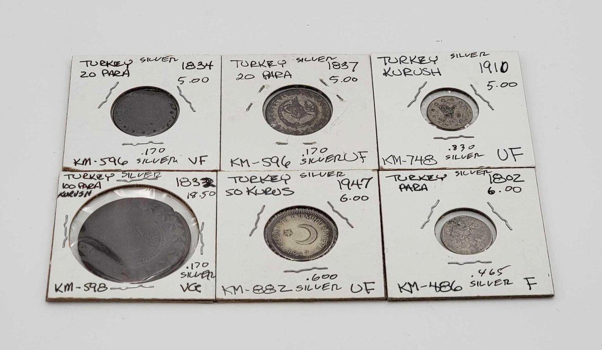 6x Silver Turkish Coins 1834-1947