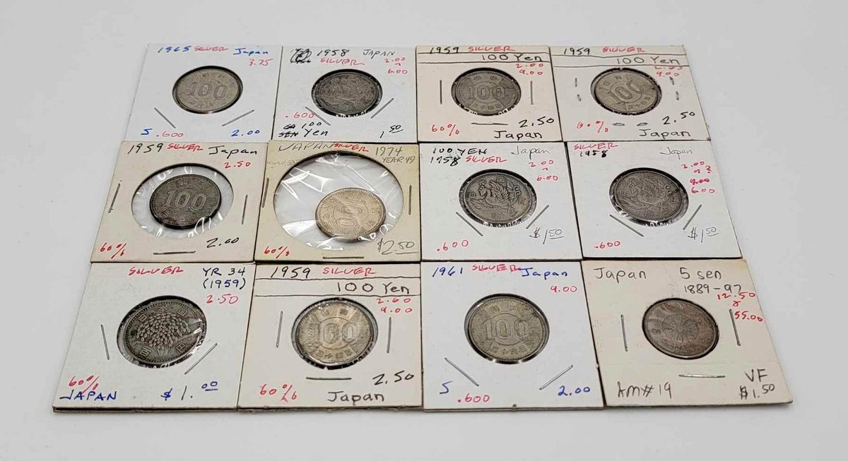 12x Silver Japanese Coins 1889-1974