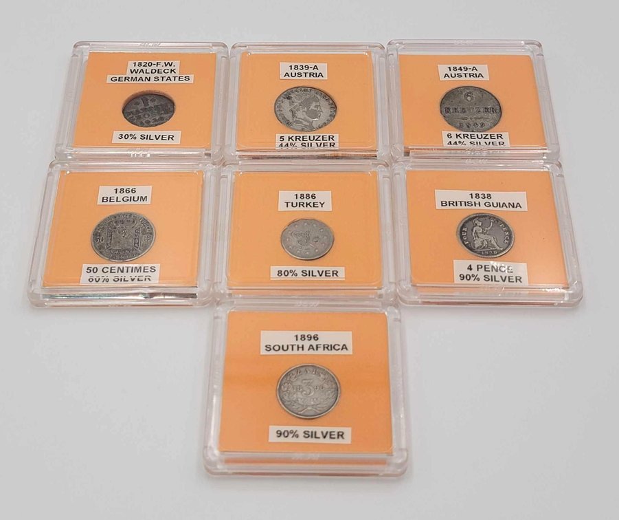 7x Foreign Silver Coins 1820-1896