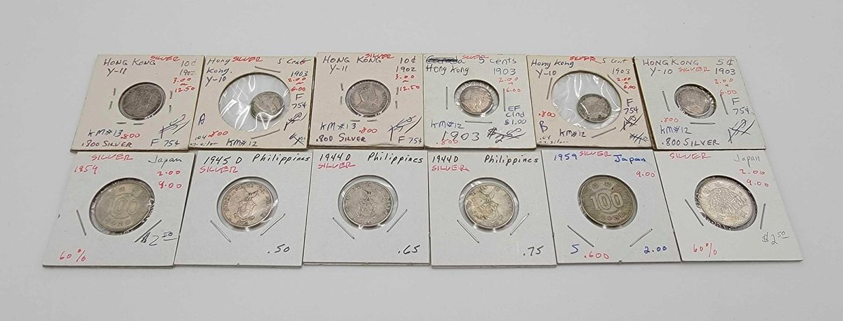 12x Hong Kong, Japan & Philippines Silver Coins 1820-1896