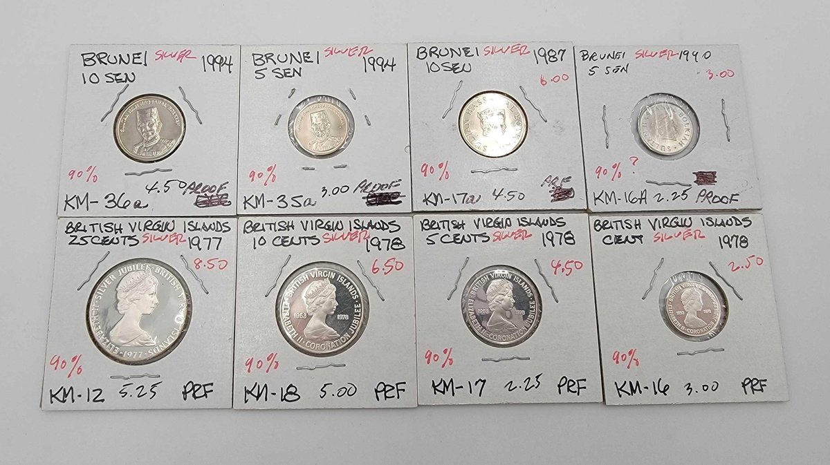 8x Silver British Virgin Islands & Brunei Coins 1977-1994