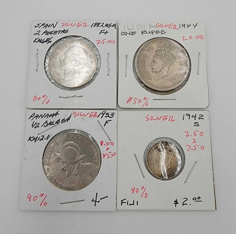 4x Foreign Silver Coins 1882-1944