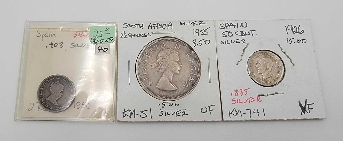 3x South Africa & Spain Silver Coins 1850-1955