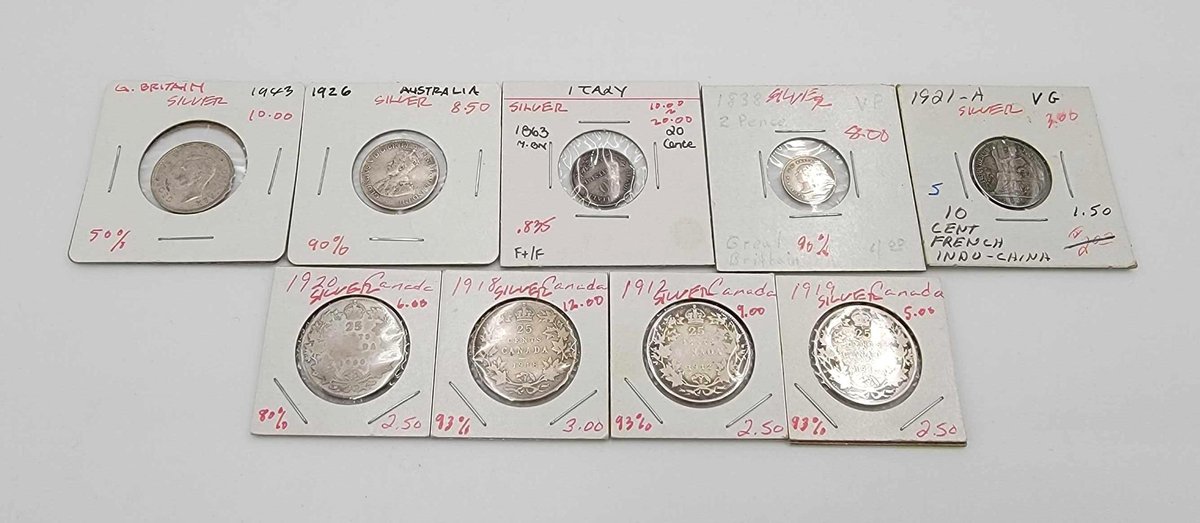 9x Foreign Silver Coins 