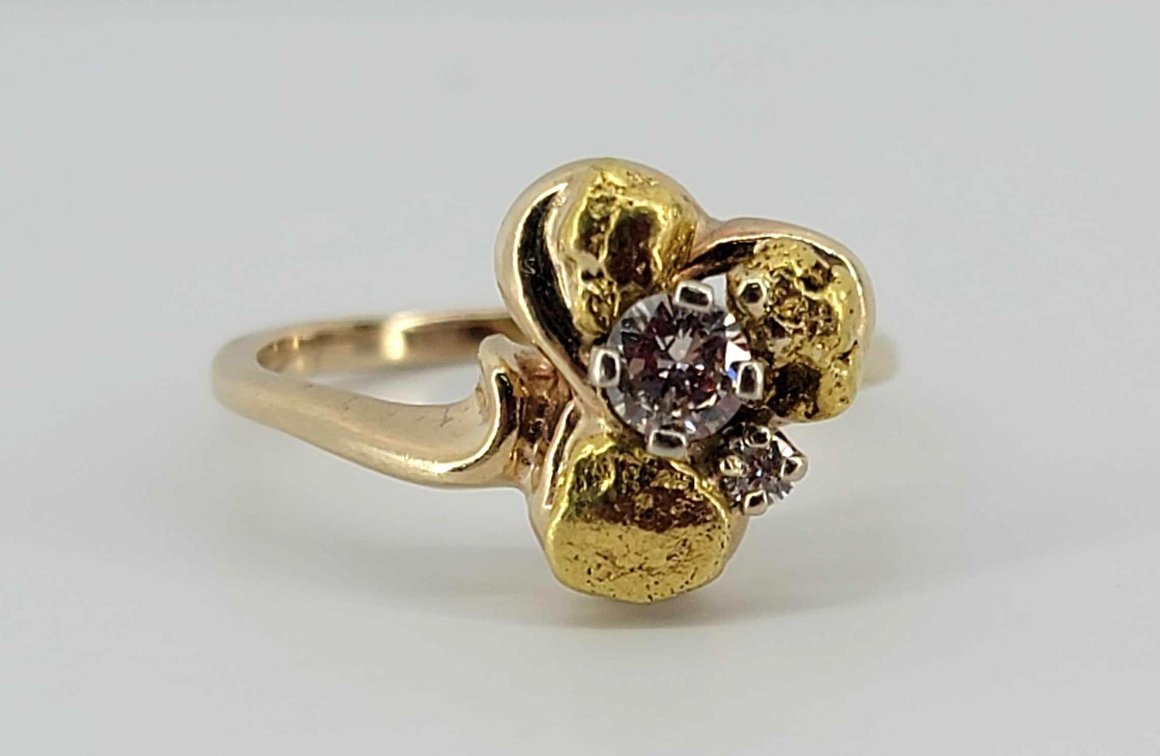 Gold Nugget & Diamond Ring