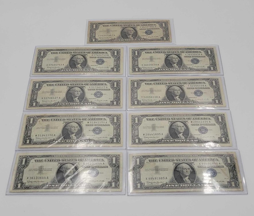9x Series 1957B $1 Silver Certificates