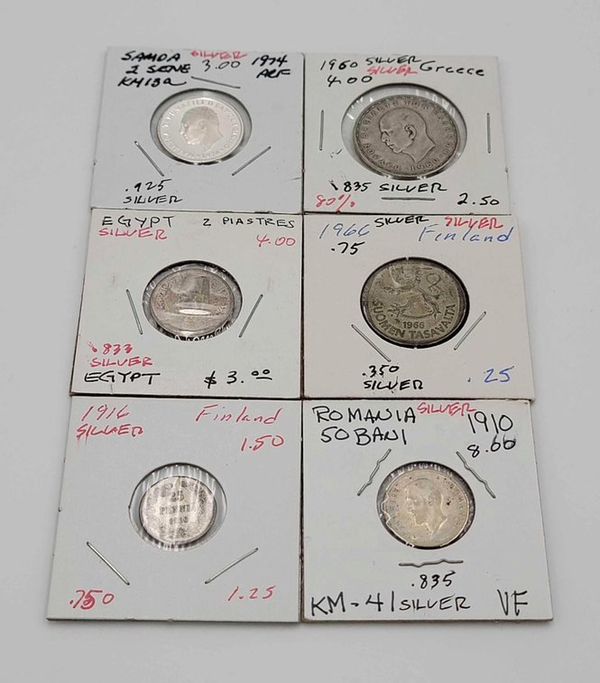 6x Foreign Silver Coins 1910-1974