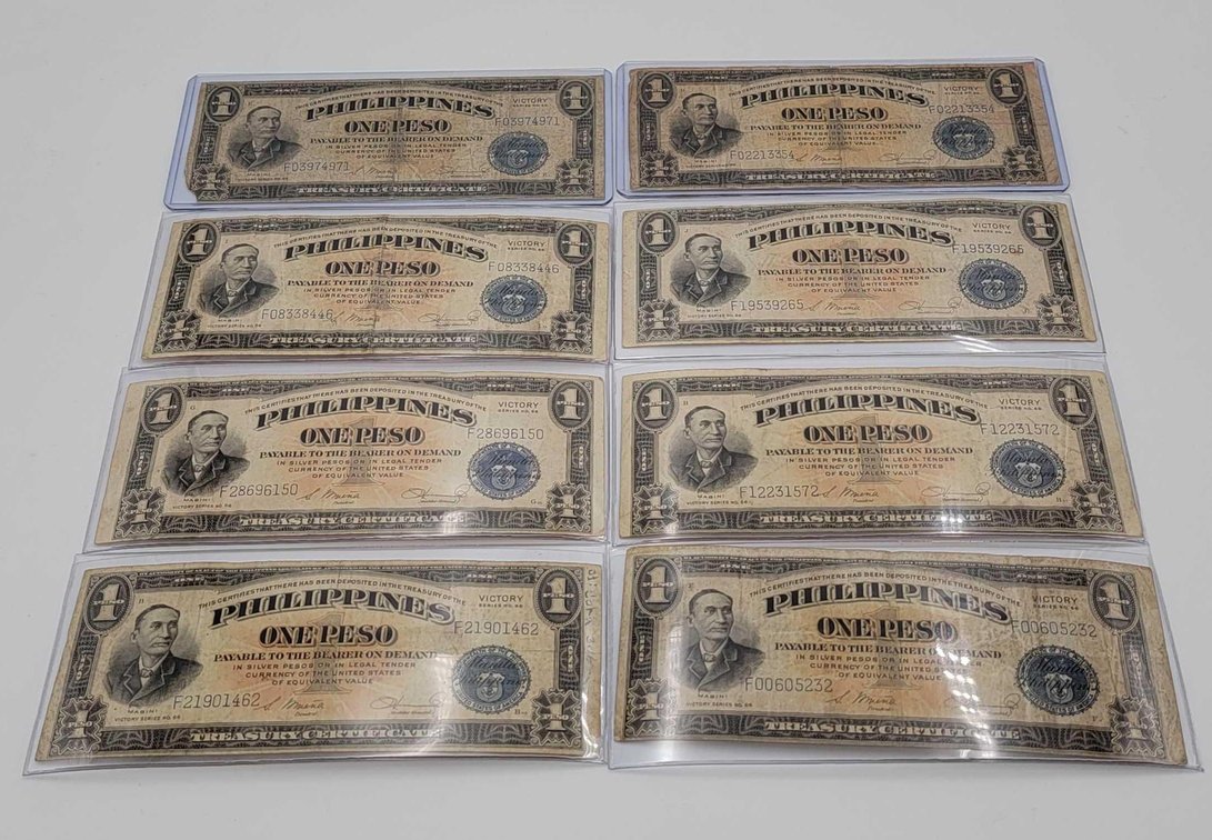 8x Philippines 1944 1-Peso "Victory Dollars"