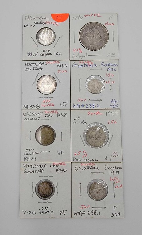8x South American & Portuguese Silver Coins 1887-1949