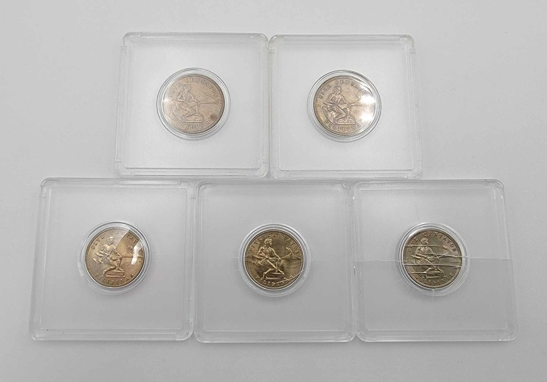 5x Philippines 5-Centavo Coins 1925-1944