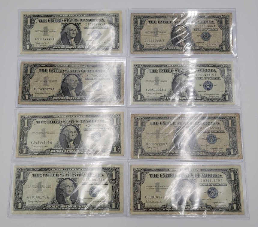 8x Series 1957B $1 Silver Certificates #2