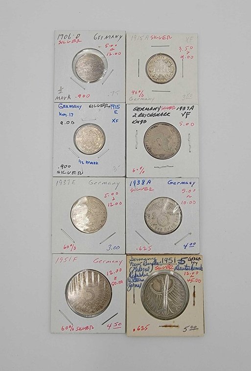 8x German Silver Coins 1906-1951
