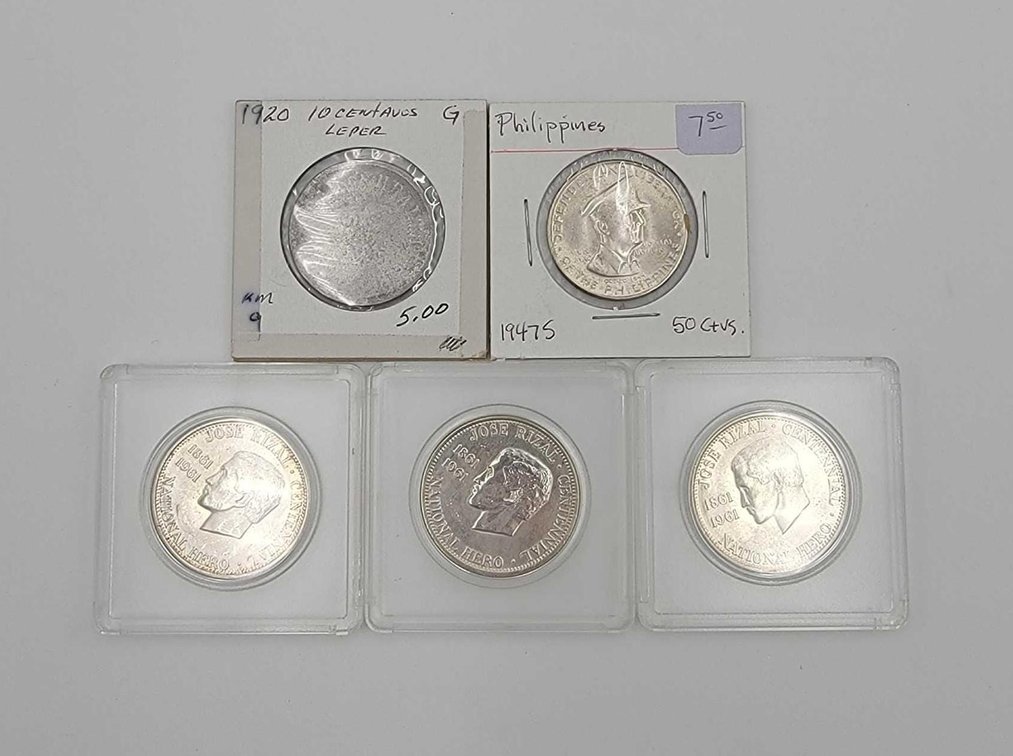 5x Philippines Silver & Leper Colony Coins 1920-1961
