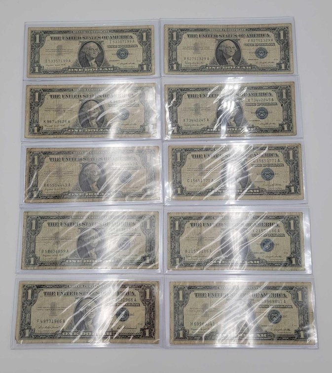 10x Series 1957B $1 Silver Certificates