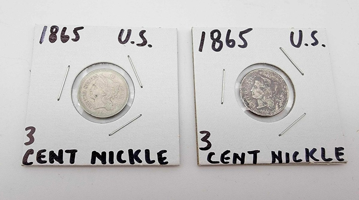 2x 1865 3-Cent Nickels
